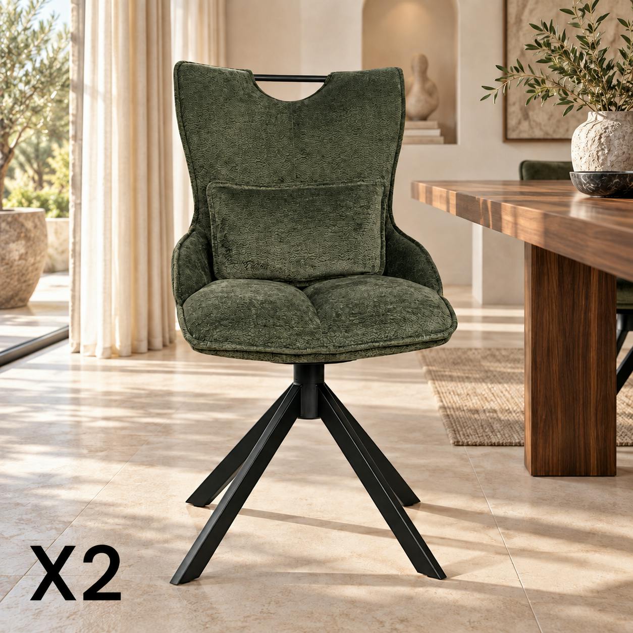 Chaise pivotante coussin et poignée tissu vert (lot de 2) IENA