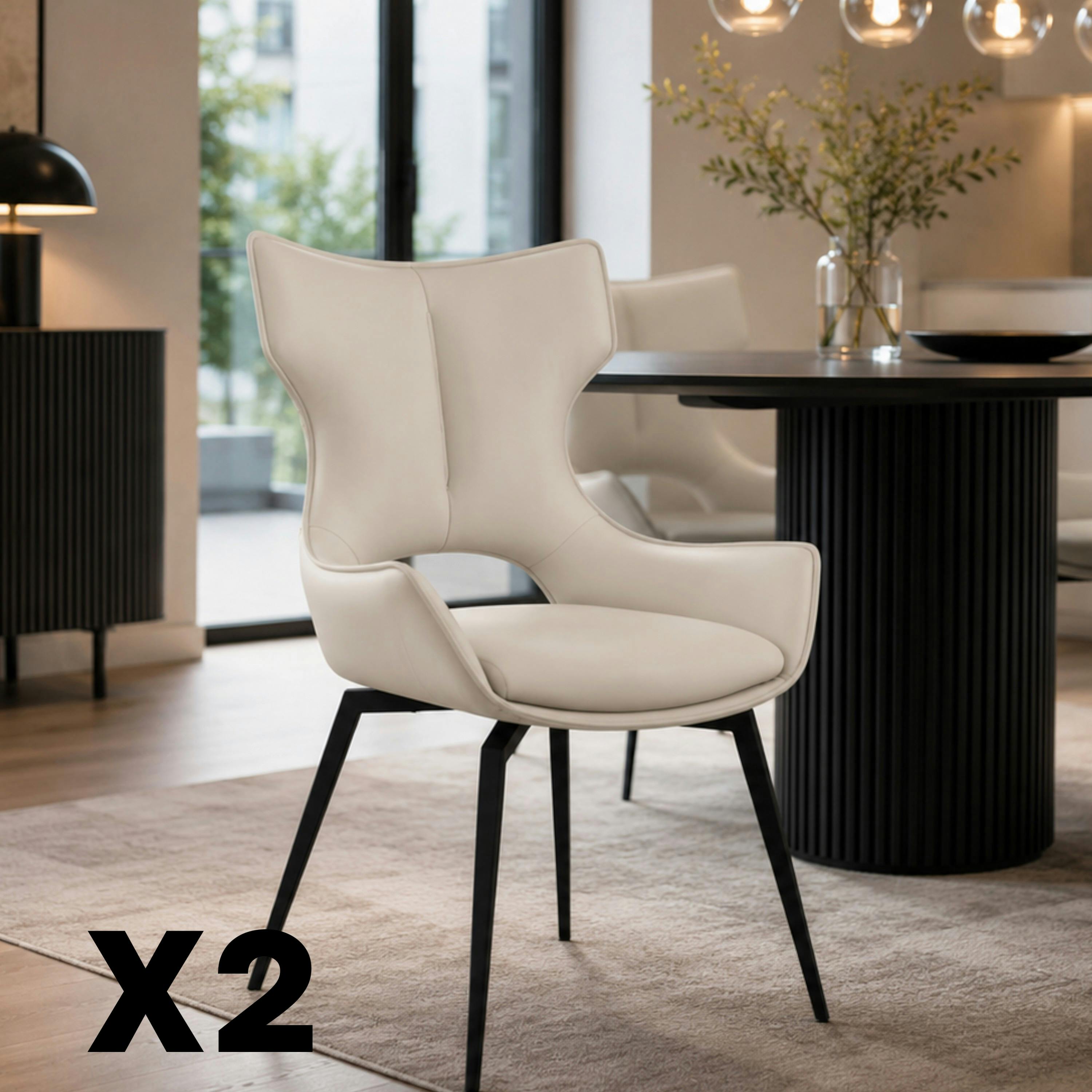 Chaise pivotante cuir ivoire dossier ouvert (lot de 2) LOMBARDIE