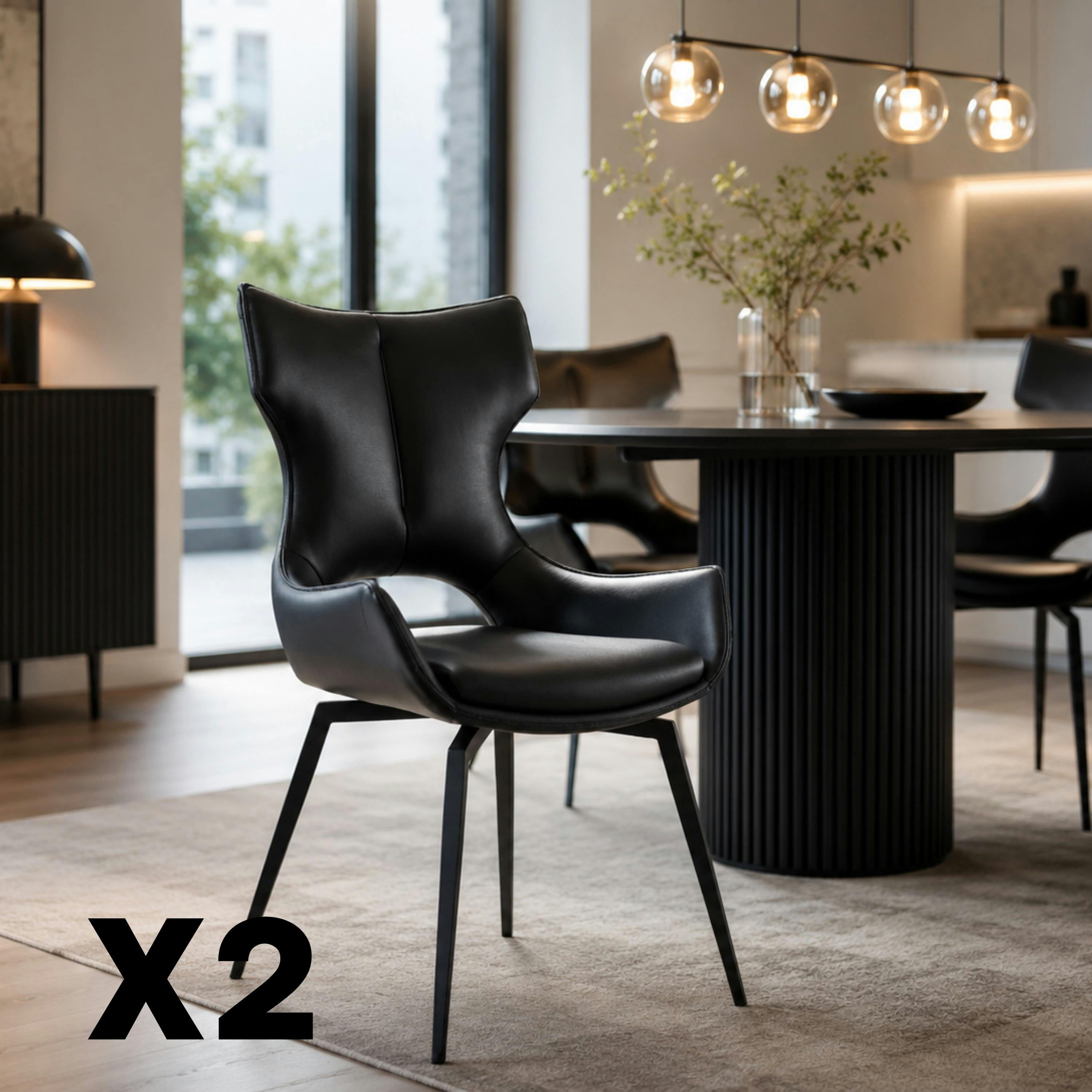 Chaise pivotante cuir noir dossier ouvert (lot de 2) LOMBARDIE