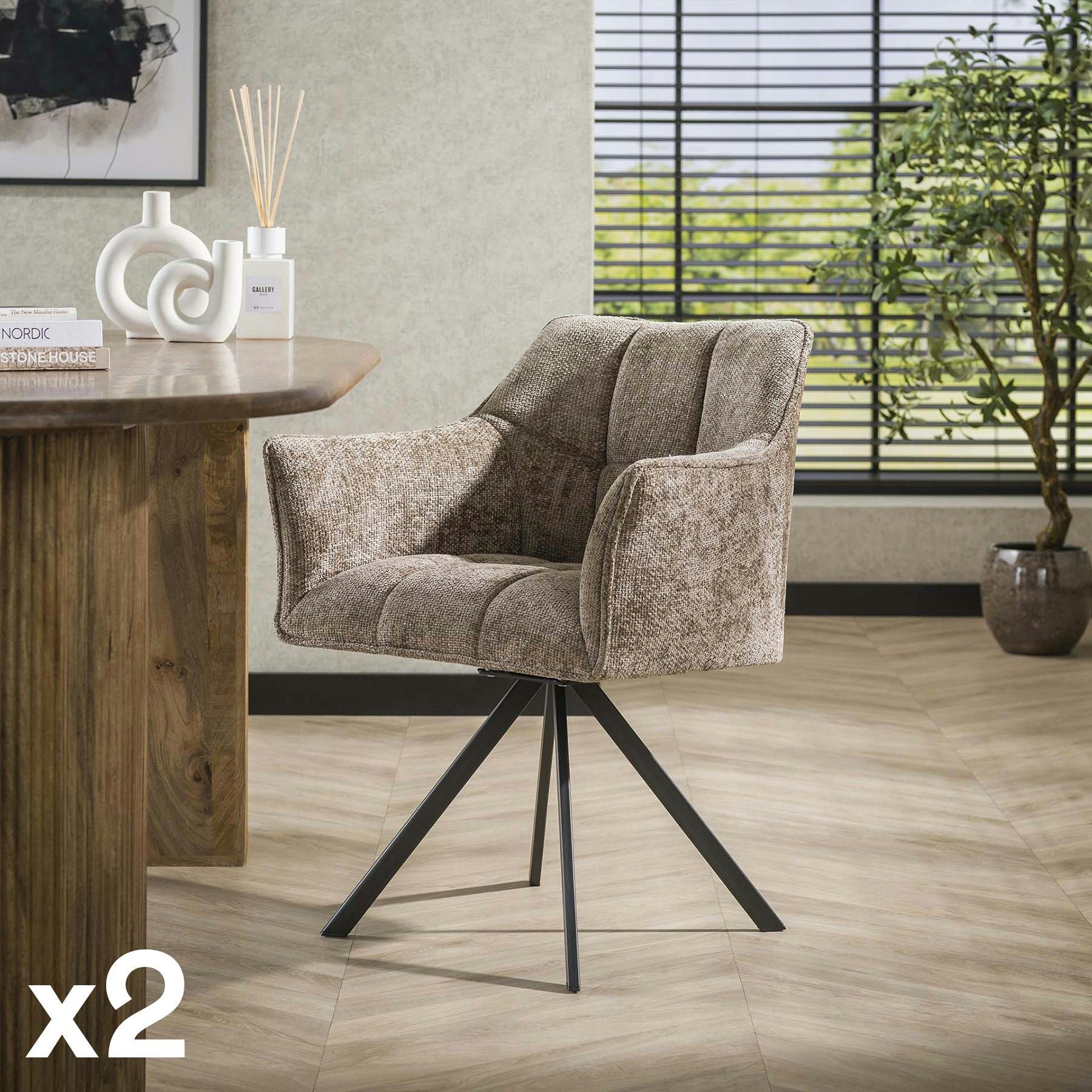 Chaise pivotante de salle à manger en velours texturé beige nacré (lot de 2) MELBOURNE