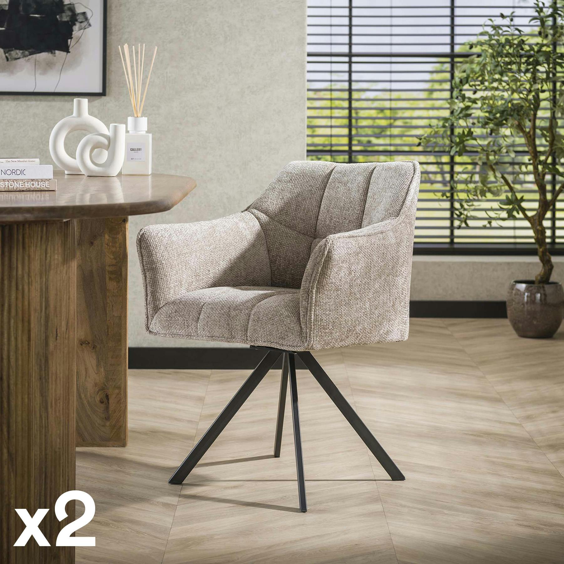 Chaise pivotante de salle à manger en velours texturé sable (lot de 2) MELBOURNE