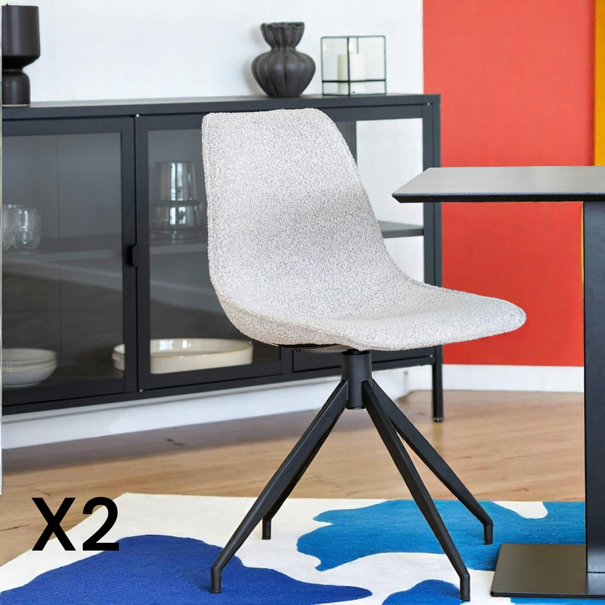Chaise pivotante en bouclette blanc sable (lot de 2) AMSTERDAM