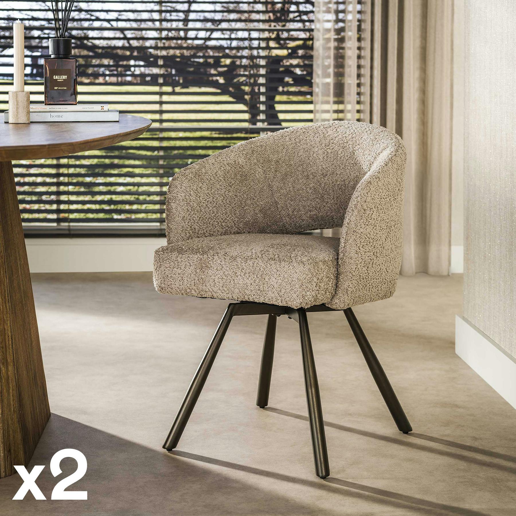 Chaise pivotante en bouclette sable pieds bronze (x2) CREEK