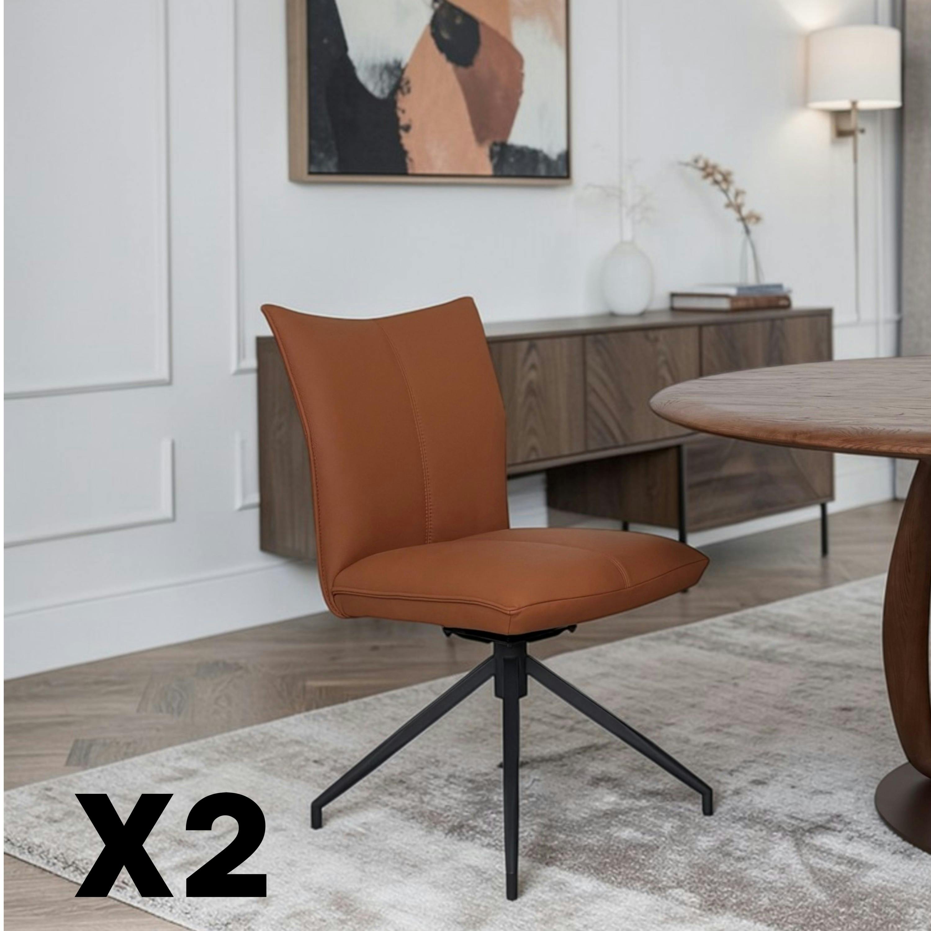 Chaise pivotante en cuir cognac (lot de 2) LOMBARDIE