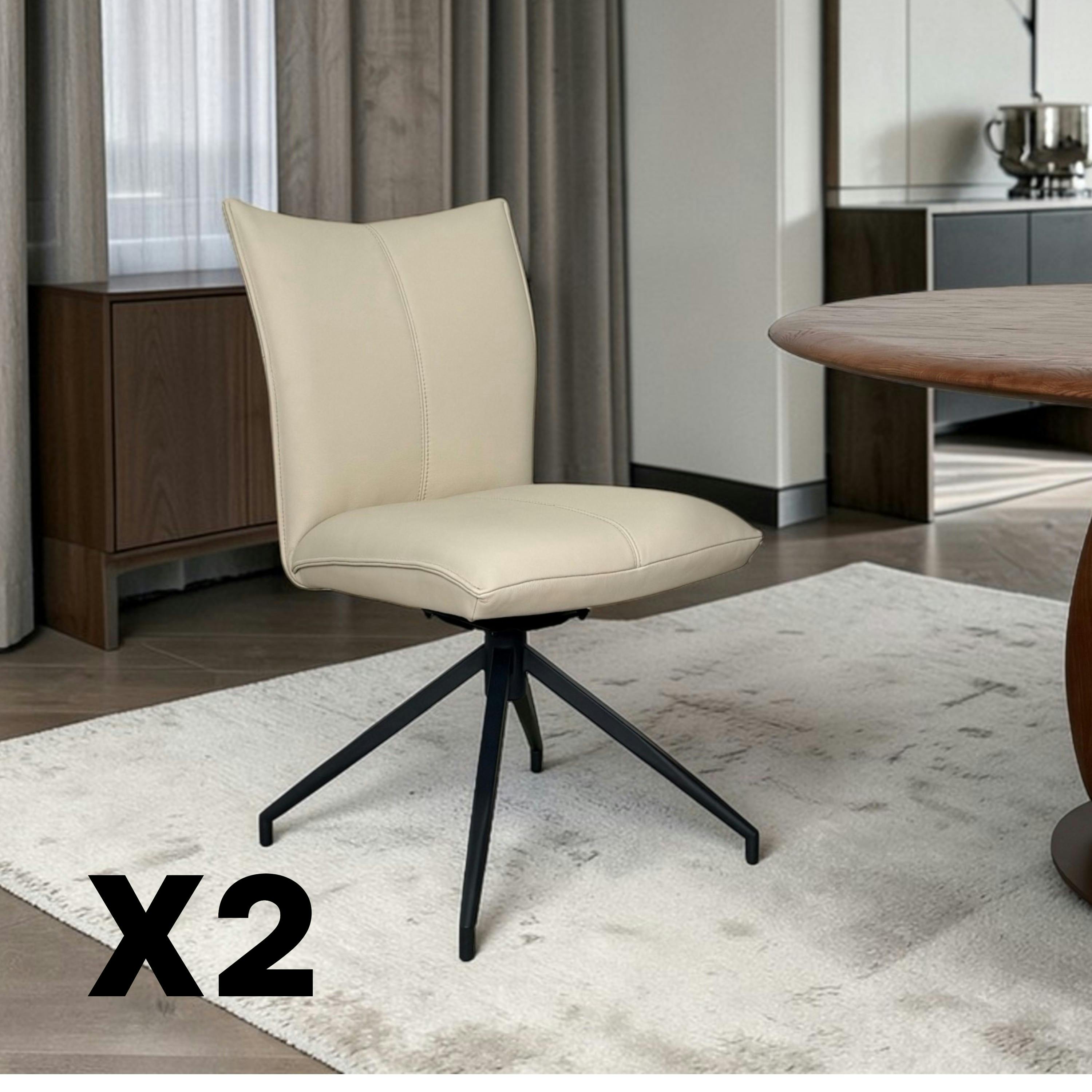 Chaise pivotante en cuir ivoire (lot de 2) LOMBARDIE