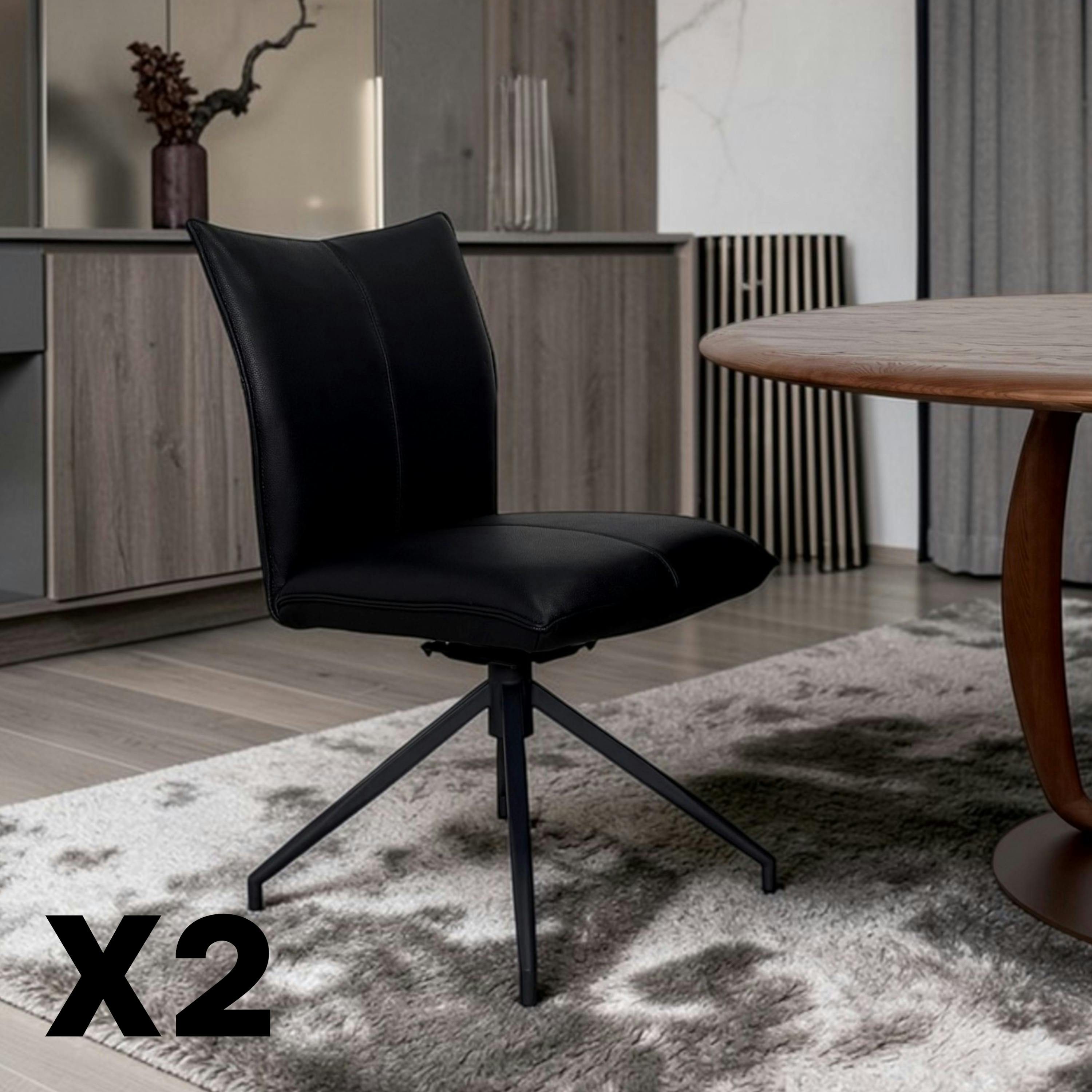 Chaise pivotante en cuir noir (lot de 2) LOMBARDIE