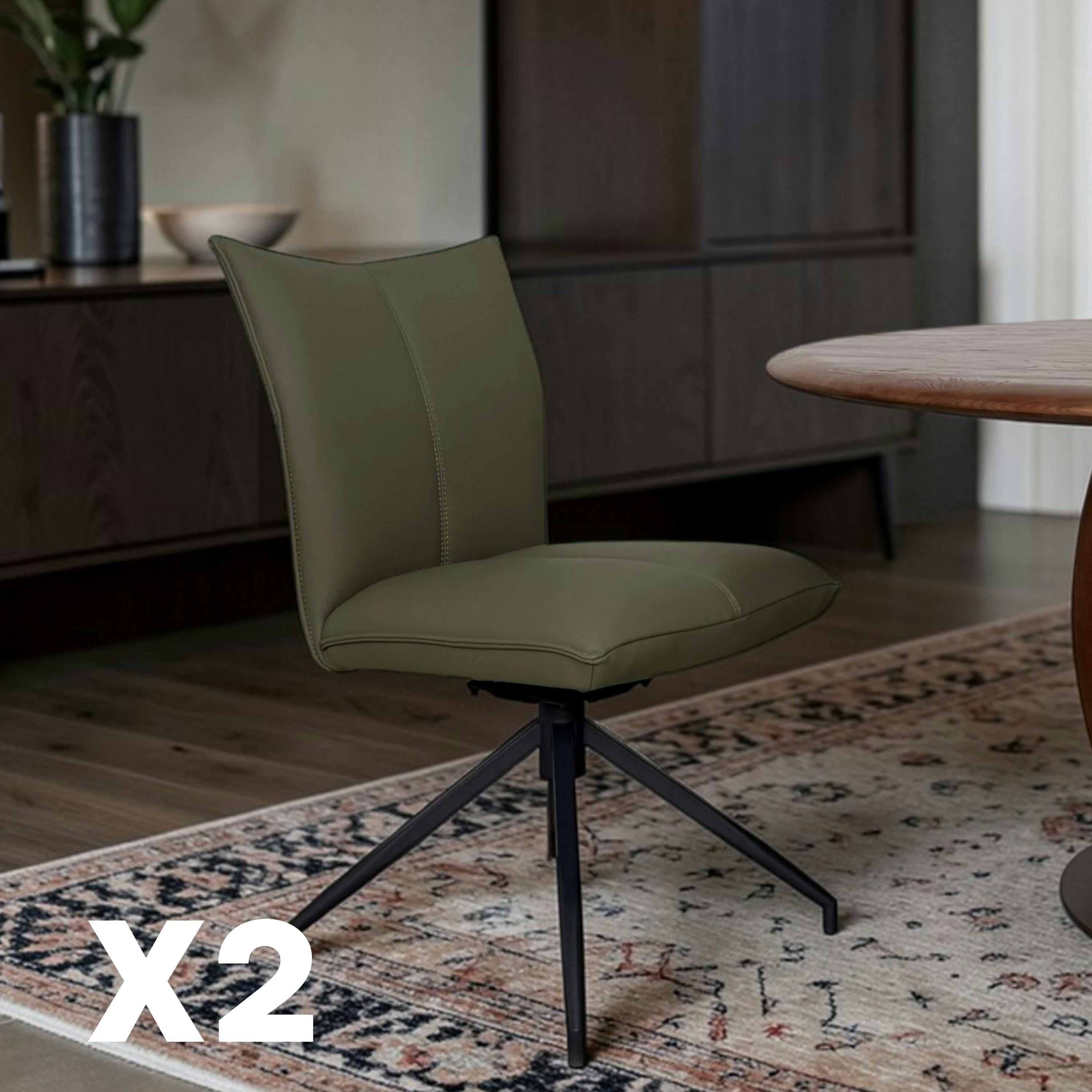 Chaise pivotante en cuir vert foncé (lot de 2) LOMBARDIE