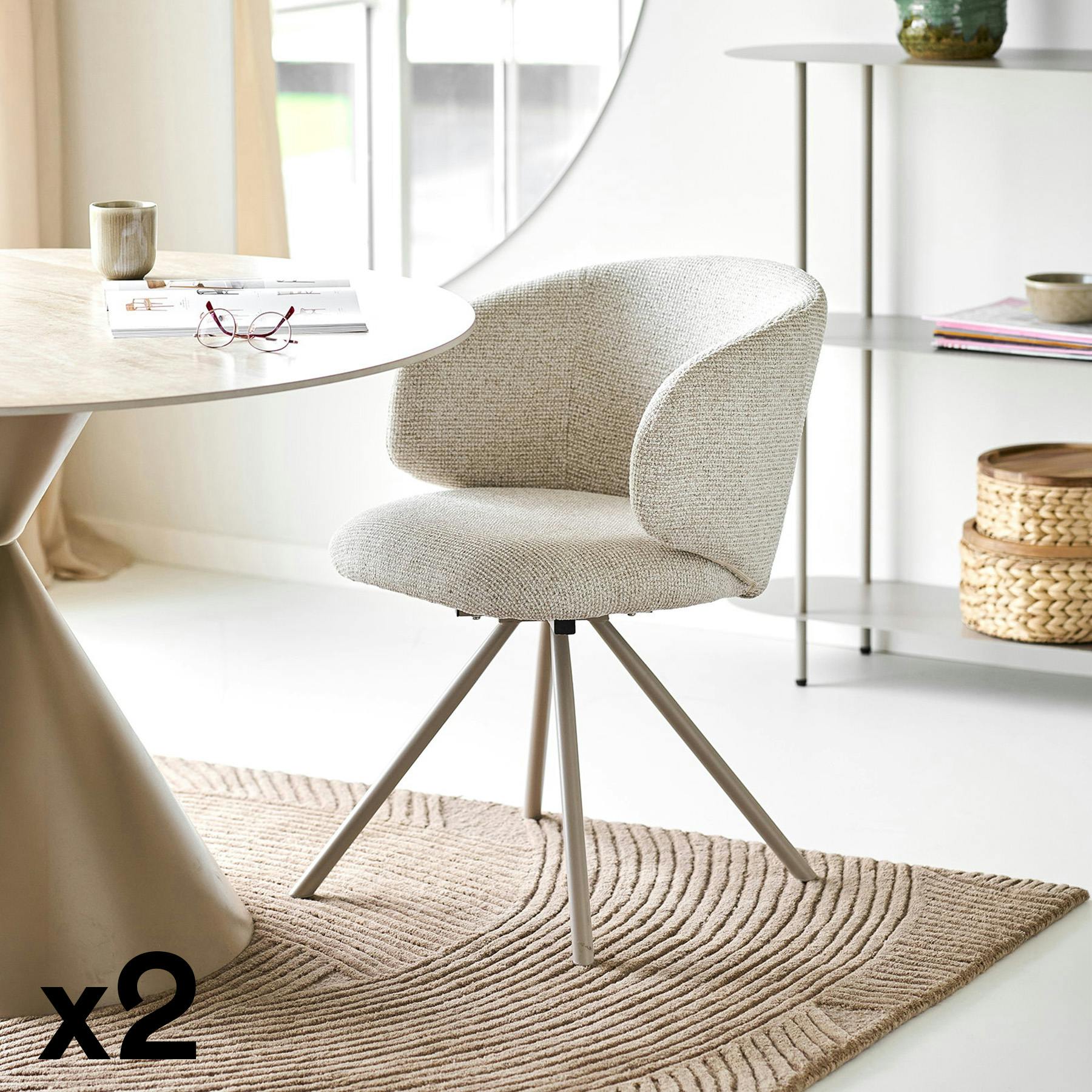 Chaise pivotante en tissu chiné sable (lot de 2) MONTREUX