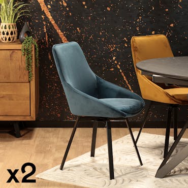 Chaise pivotante en velours bleu OKA (Lot de 2)