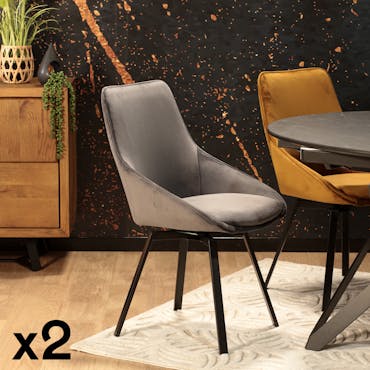 Chaise pivotante en velours gris OKA (Lot de 2)