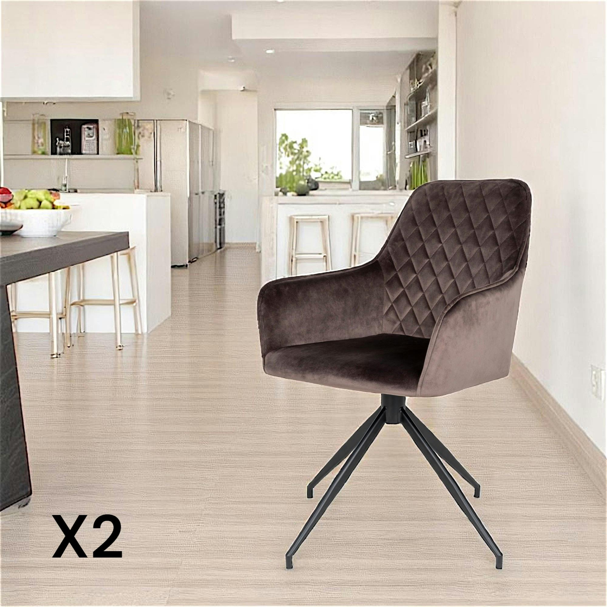 Chaise pivotante en velours taupe avec accoudoirs (lot de 2) SAVONE