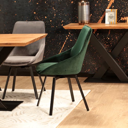Chaise pivotante moderne en velours vert OKA (Lot de 2)