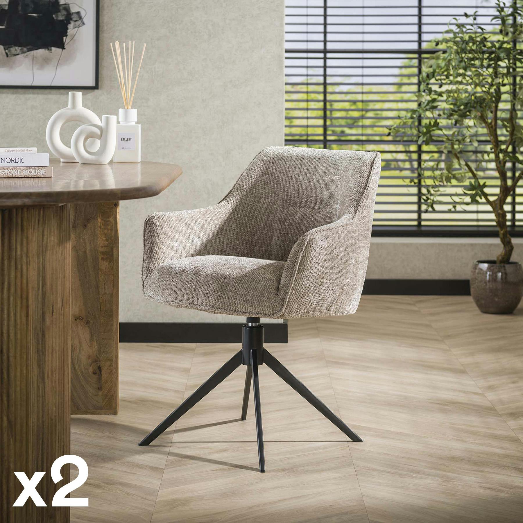 Chaise pivotante grand confort en velours texturé sable (lot de 2) MELBOURNE