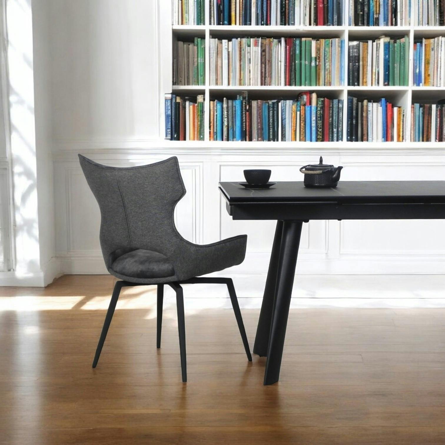 Chaise pivotante gris anthracite bi-matière, dossier en T (lot de 2) LOMBARDIE