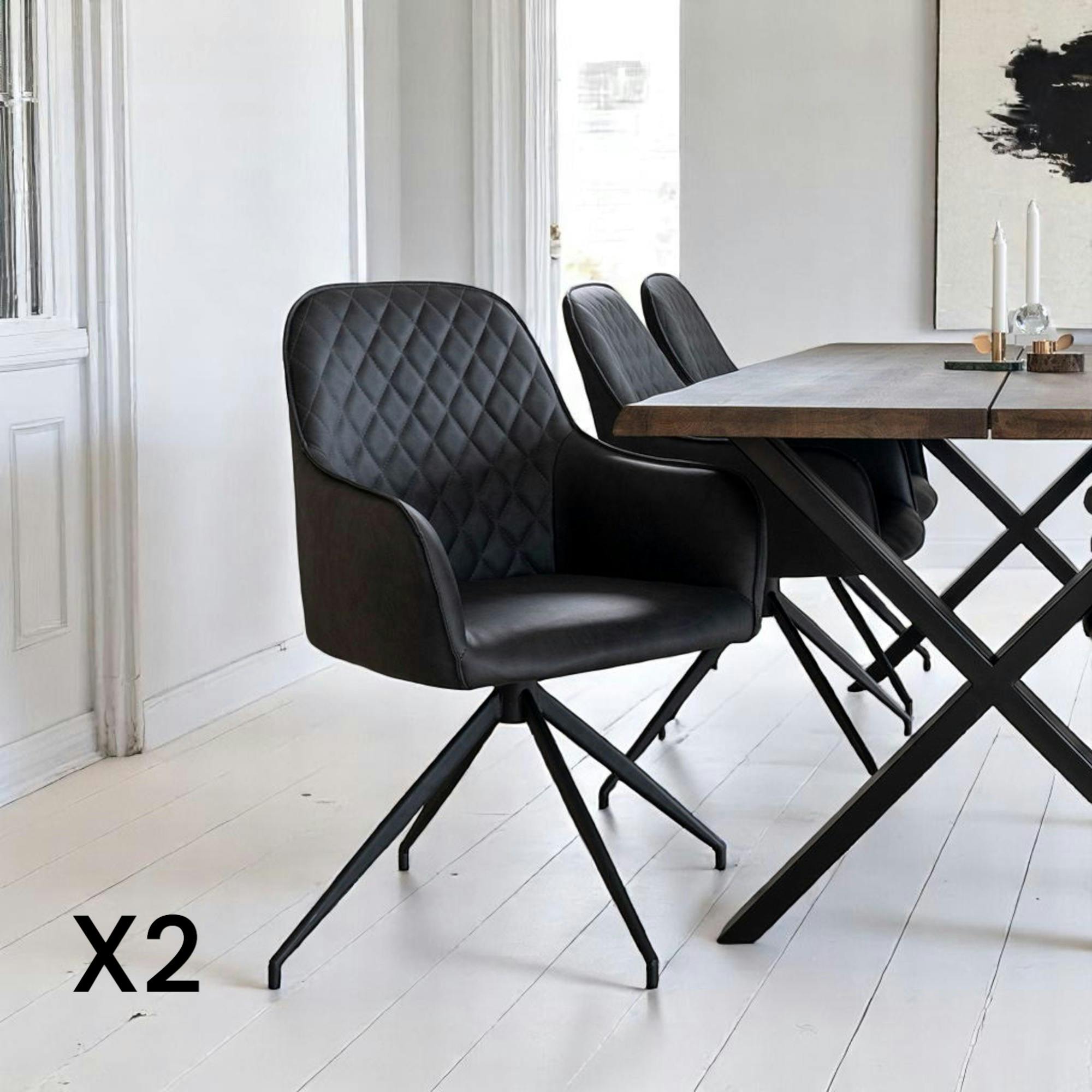 Chaise pivotante gris foncé avec accoudoirs (lot de 2) SAVONE
