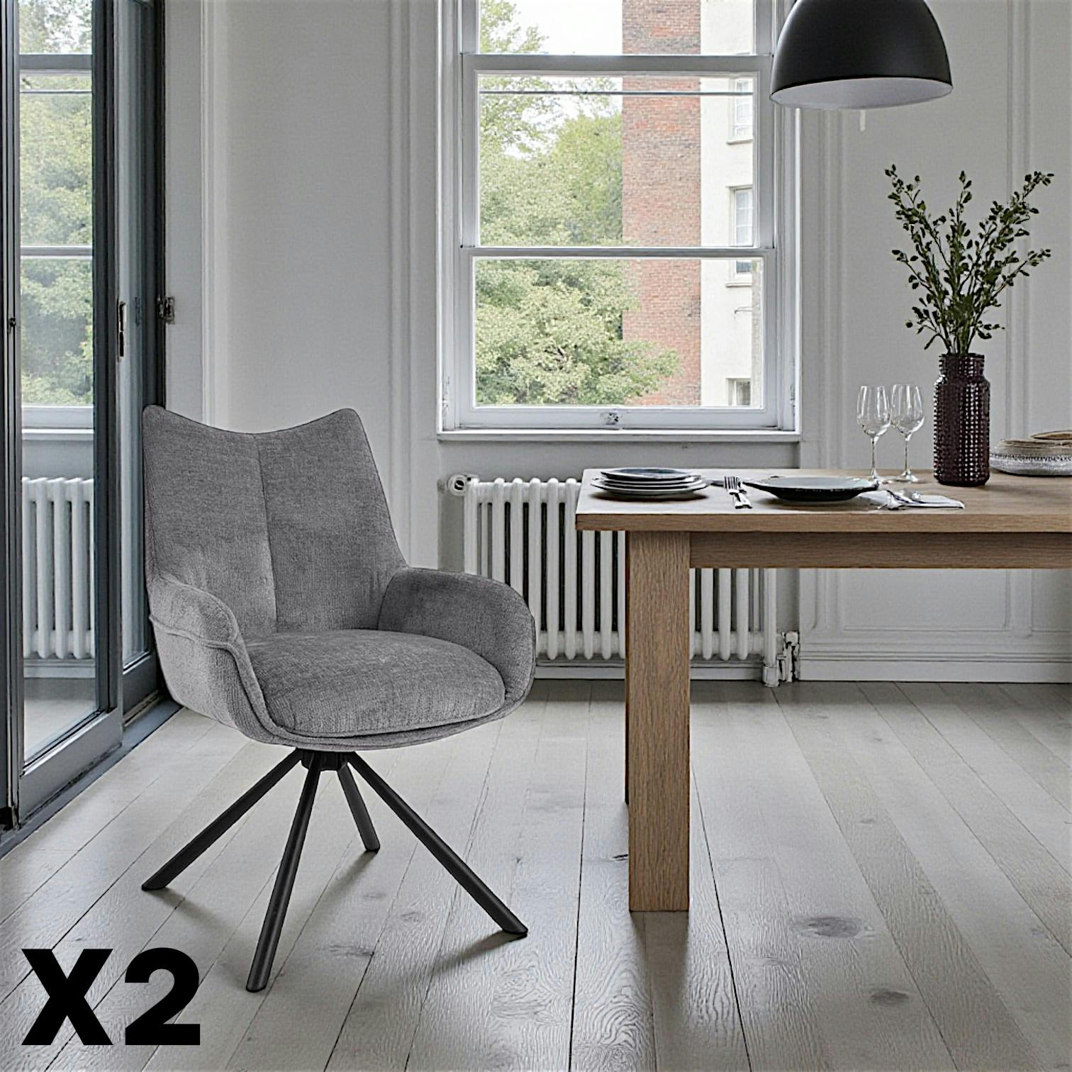 Chaise pivotante grise à accoudoirs (lot de 2) IENA