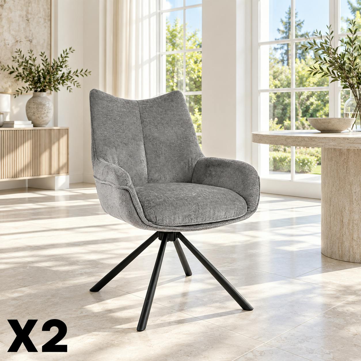 Chaise pivotante grise à accoudoirs (lot de 2) IENA