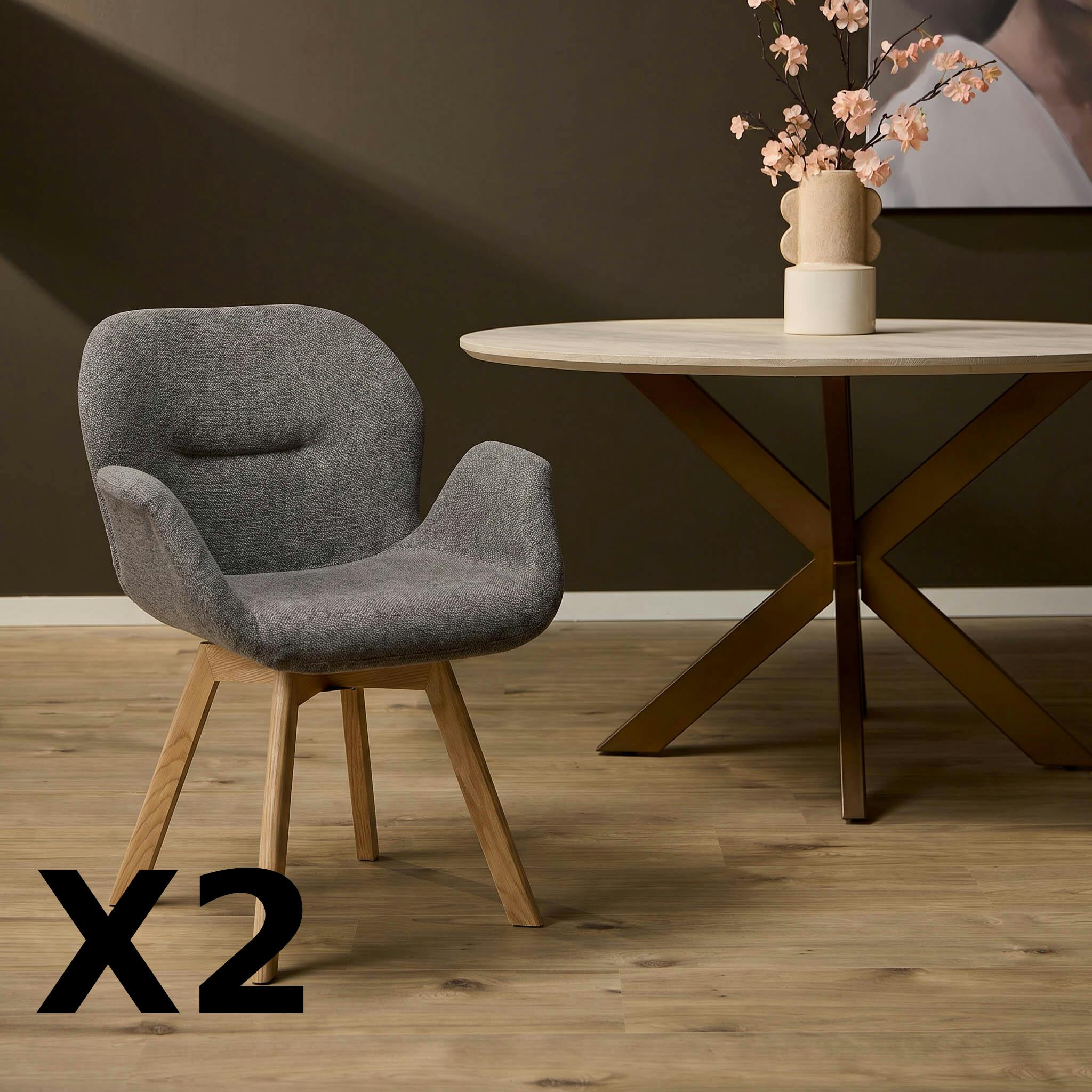 Chaise pivotante grise à pieds effet bois (x2) CORTINA