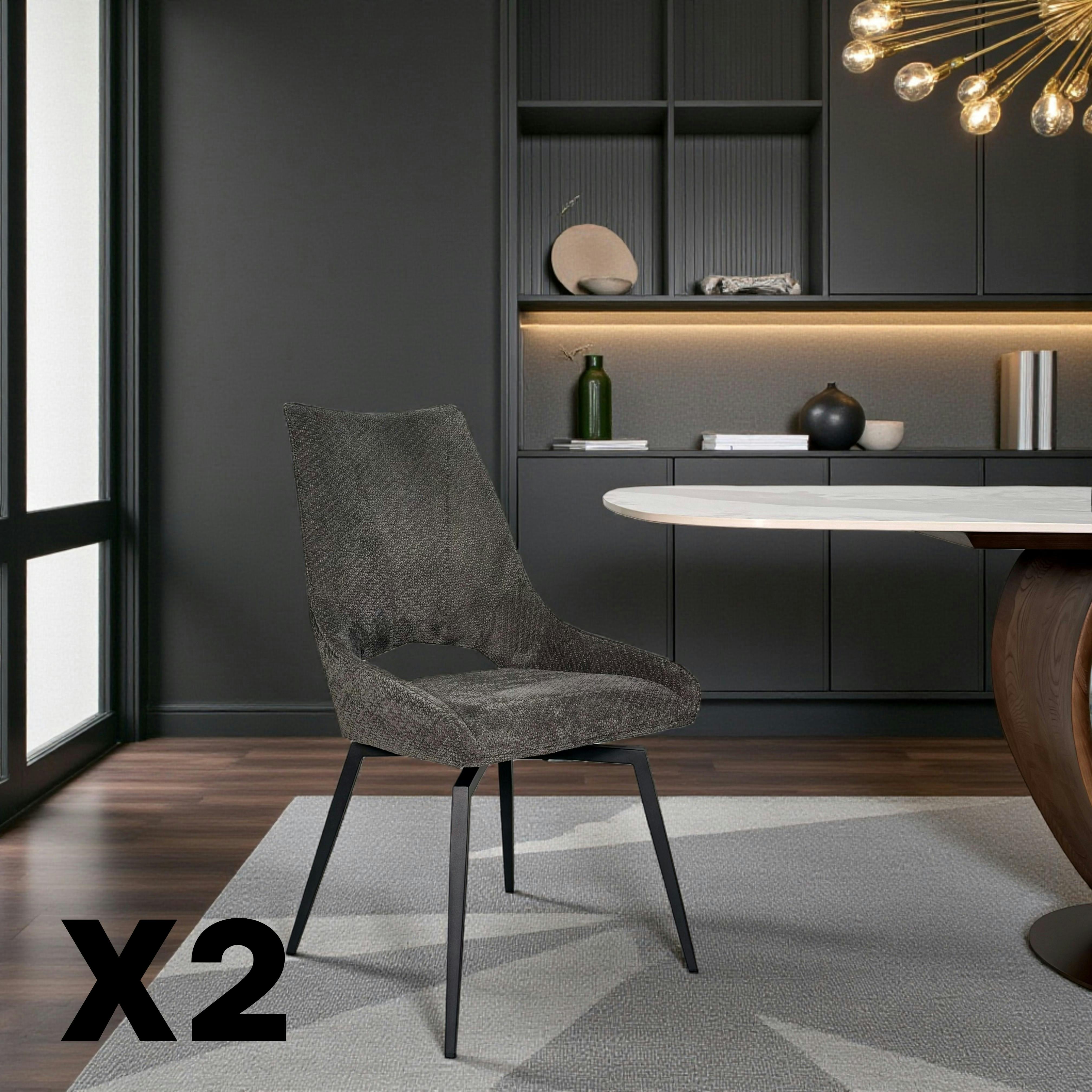 Chaise pivotante grise, dossier ouvert (lot de 2) LIGURIE