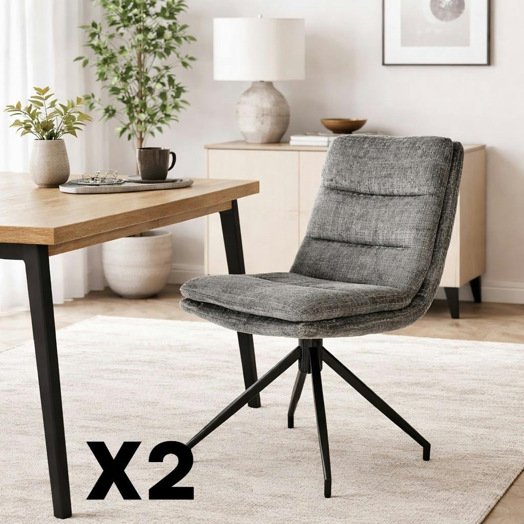 Chaise pivotante grise en tissu doux texturé (x2) PALERME