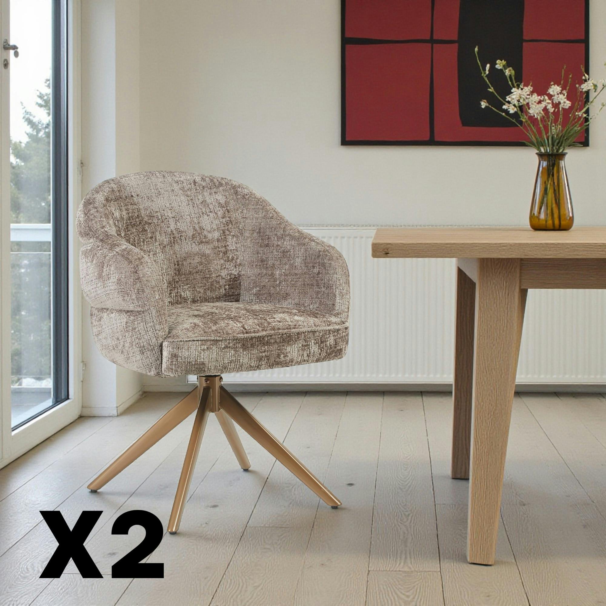 Chaise pivotante marron à dossier structuré (lot de 2) CORTINA