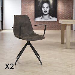 Chaise pivotante marron avec accoudoirs et motif couture (lot de 2) AMSTERDAM