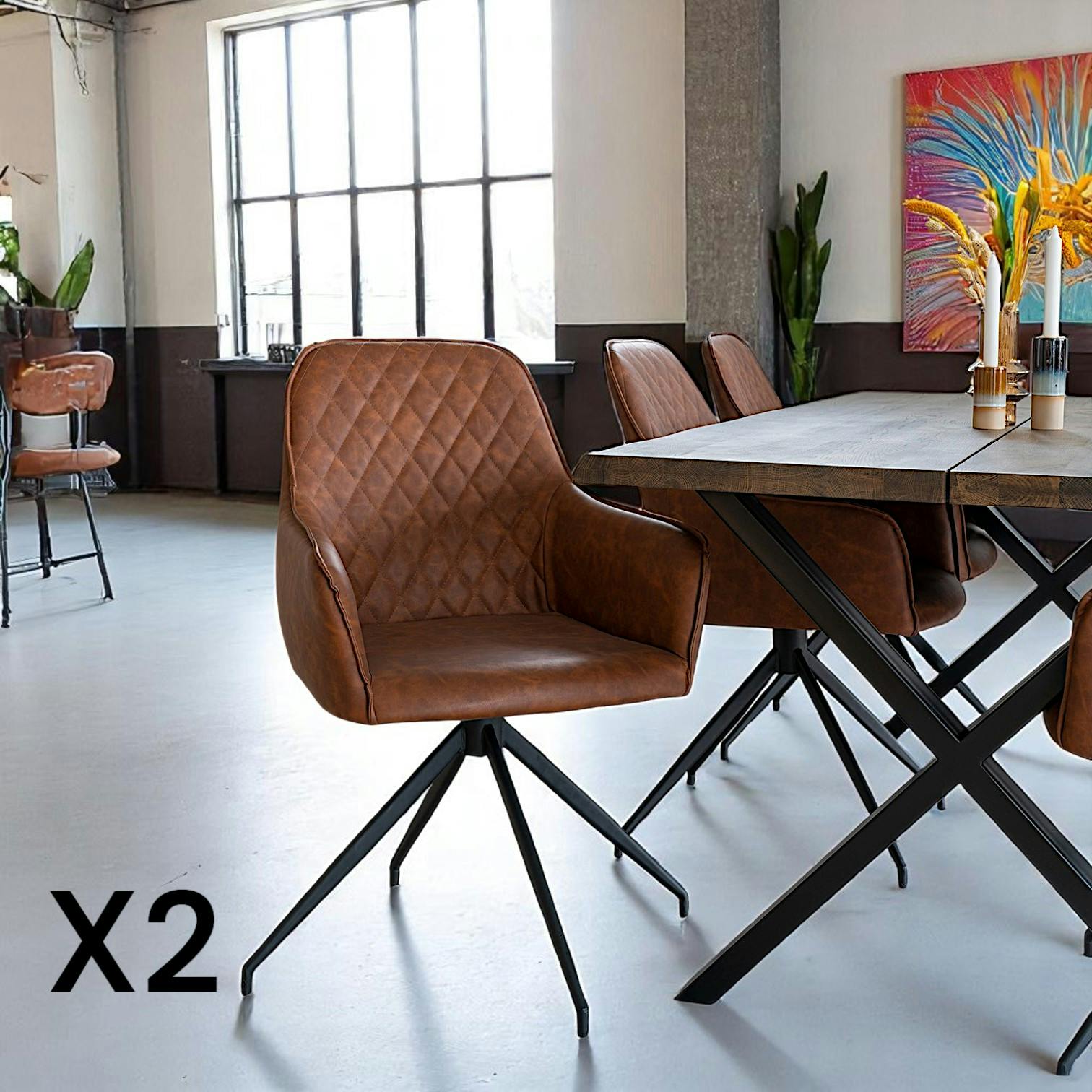 Chaise pivotante marron avec accoudoirs (lot de 2) SAVONE