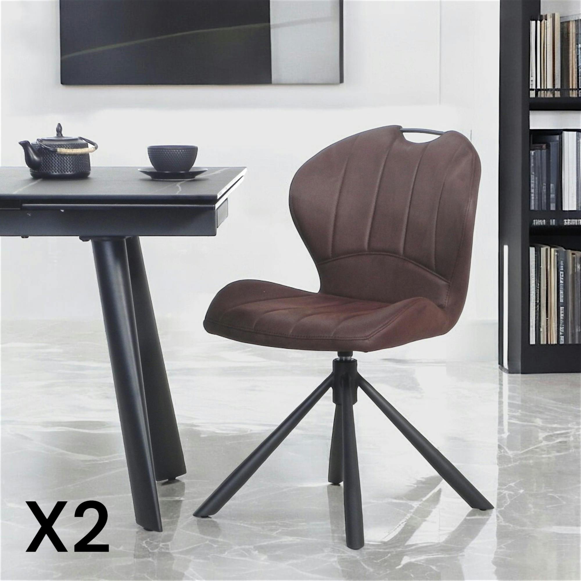 Chaise pivotante marron foncé avec dossier courbe, (lot de 2) LOMBARDIE