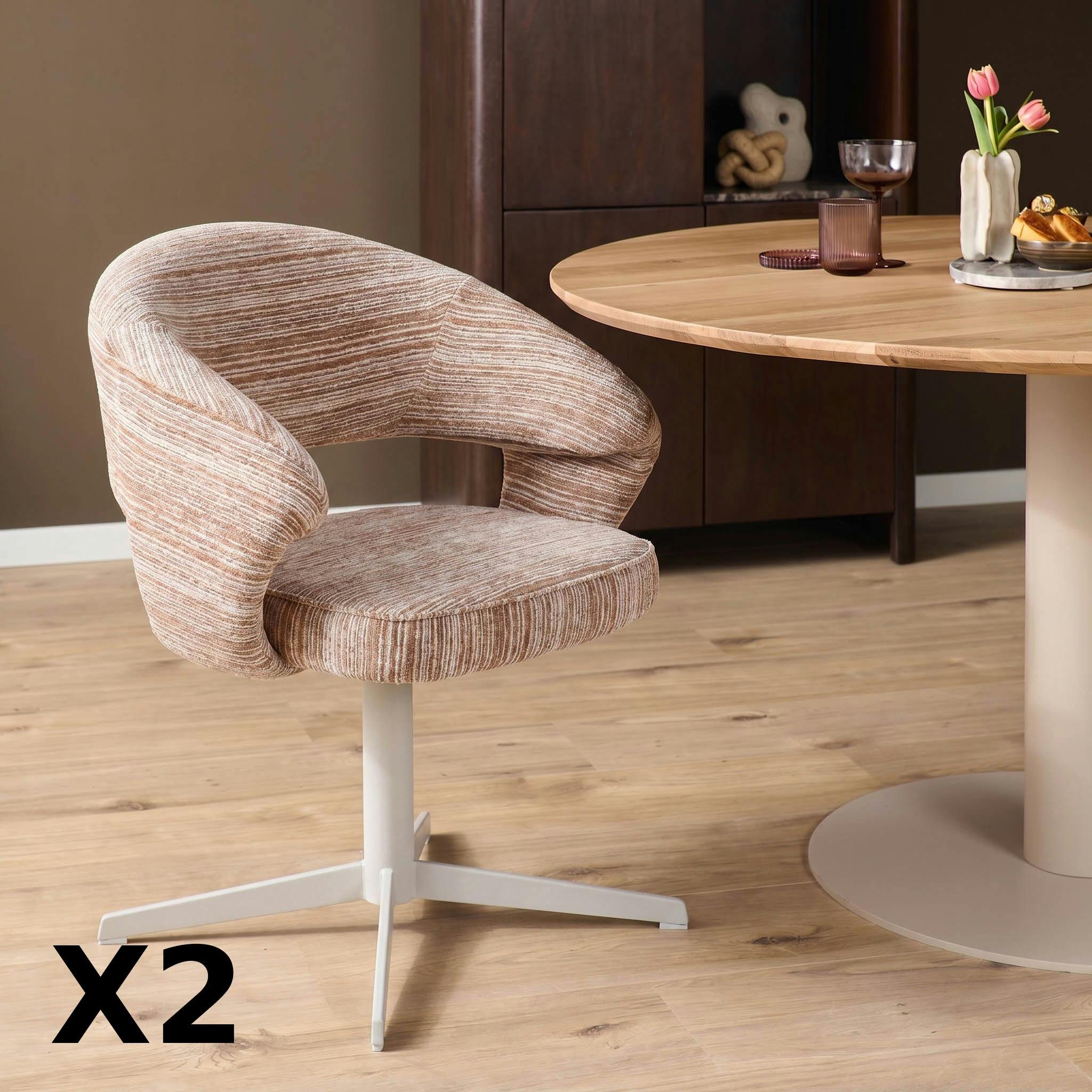 Chaise pivotante marron pied blanc forme baquet (x2) CORTINA
