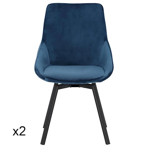 Chaise pivotante moderne en velours bleu OKA (Lot de 2)