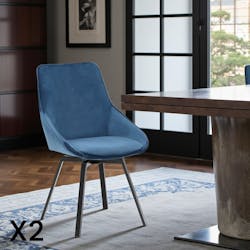 Chaise pivotante moderne en velours bleu OKA (Lot de 2)