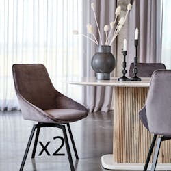 Chaise pivotante moderne en velours gris OKA (Lot de 2)