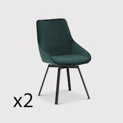 Chaise pivotante moderne en velours vert OKA (Lot de 2)