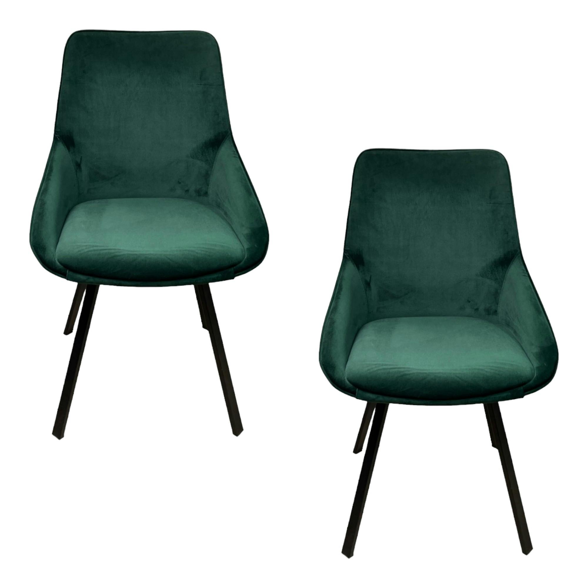 Chaise pivotante moderne en velours vert OKA (Lot de 2)