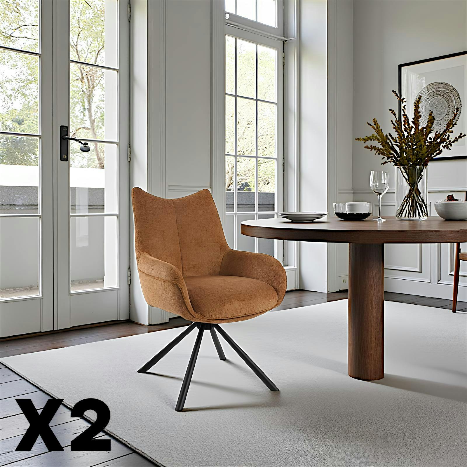 Chaise pivotante moutarde à accoudoirs (lot de 2) IENA