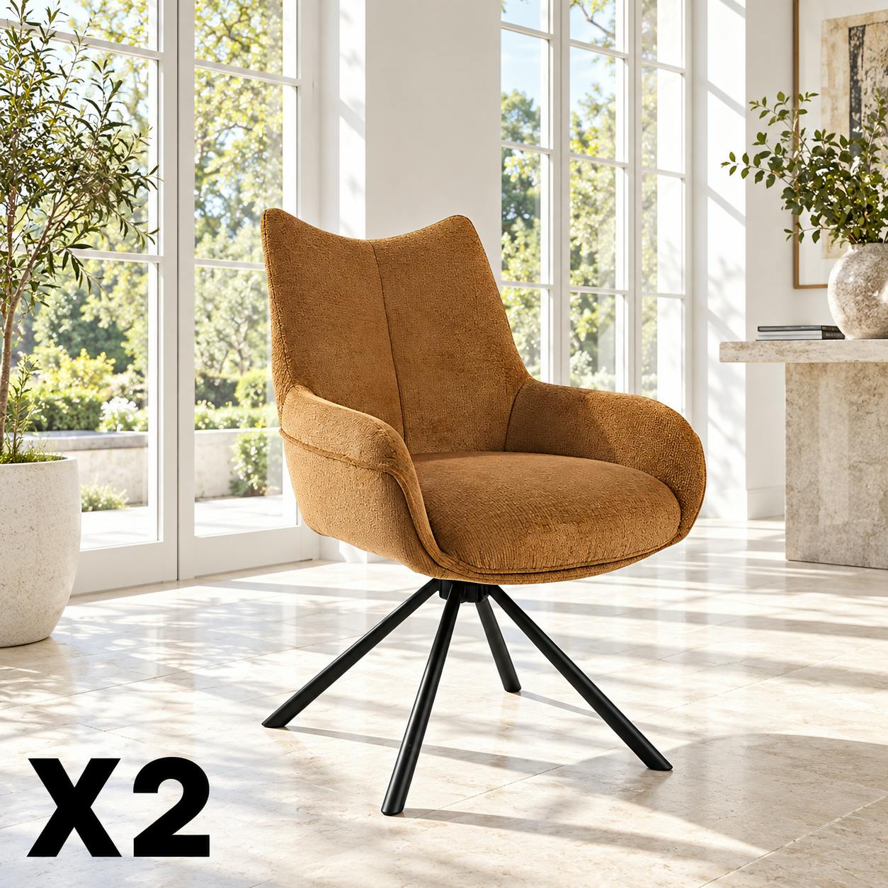 Chaise pivotante moutarde à accoudoirs (lot de 2) IENA