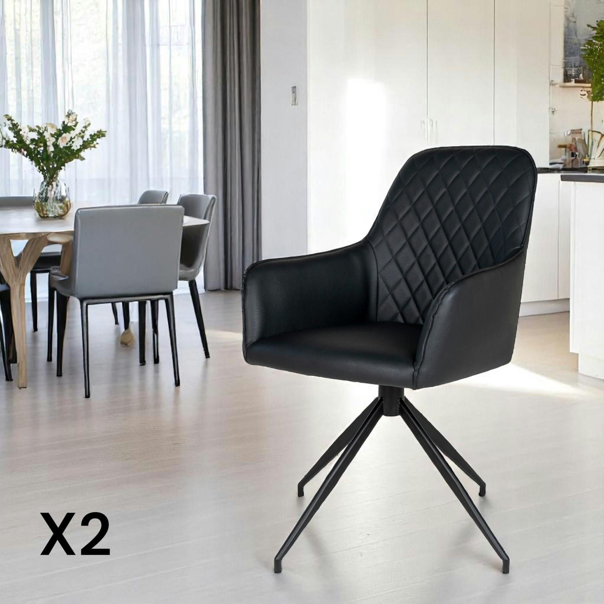 Chaise pivotante noire avec accoudoirs (lot de 2) SAVONE