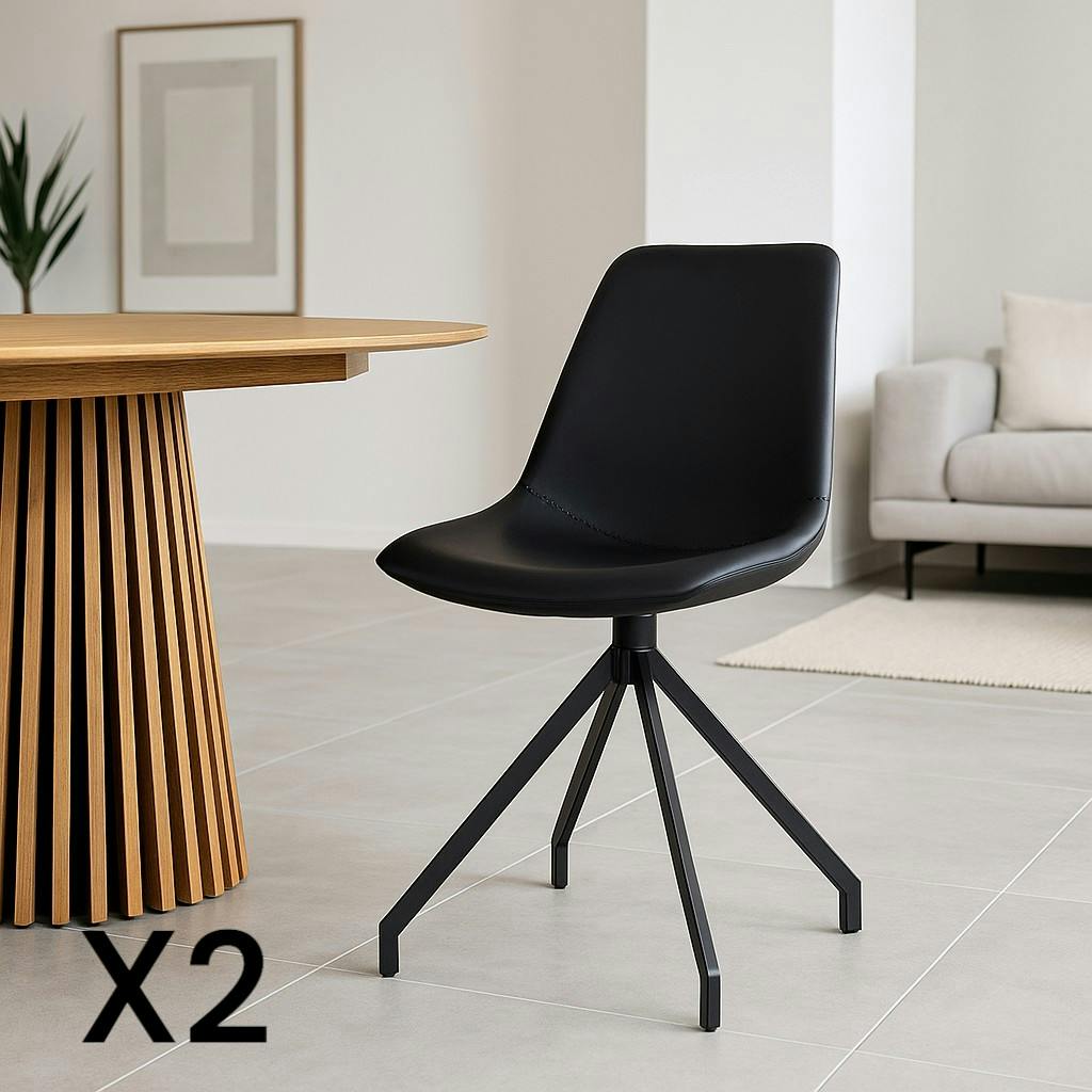 Chaise pivotante noire avec couture (lot de 2) AMSTERDAM