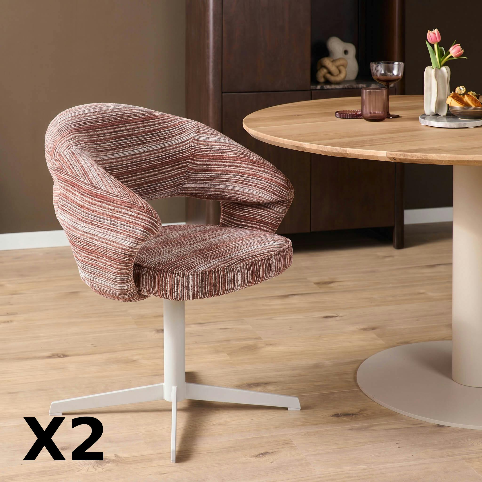 Chaise pivotante prune pied blanc forme baquet (x2) CORTINA