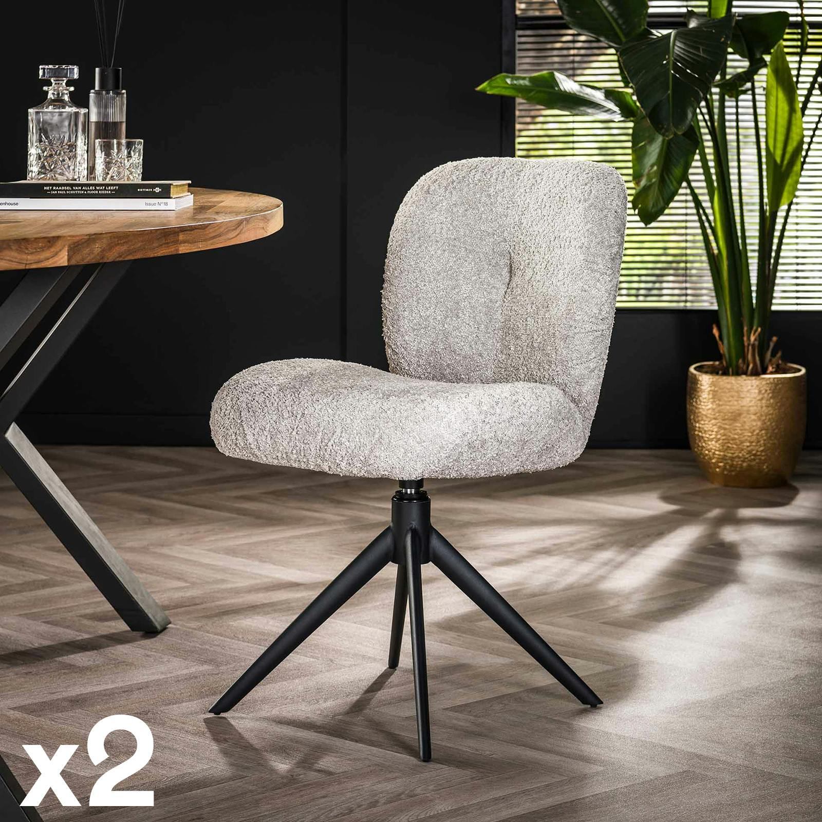 Chaise pivotante rembourrée en bouclette grise (lot de 2) GALWAY