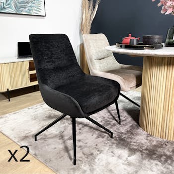 Chaise pivotante retro en velours noir (lot de 2) PALERME