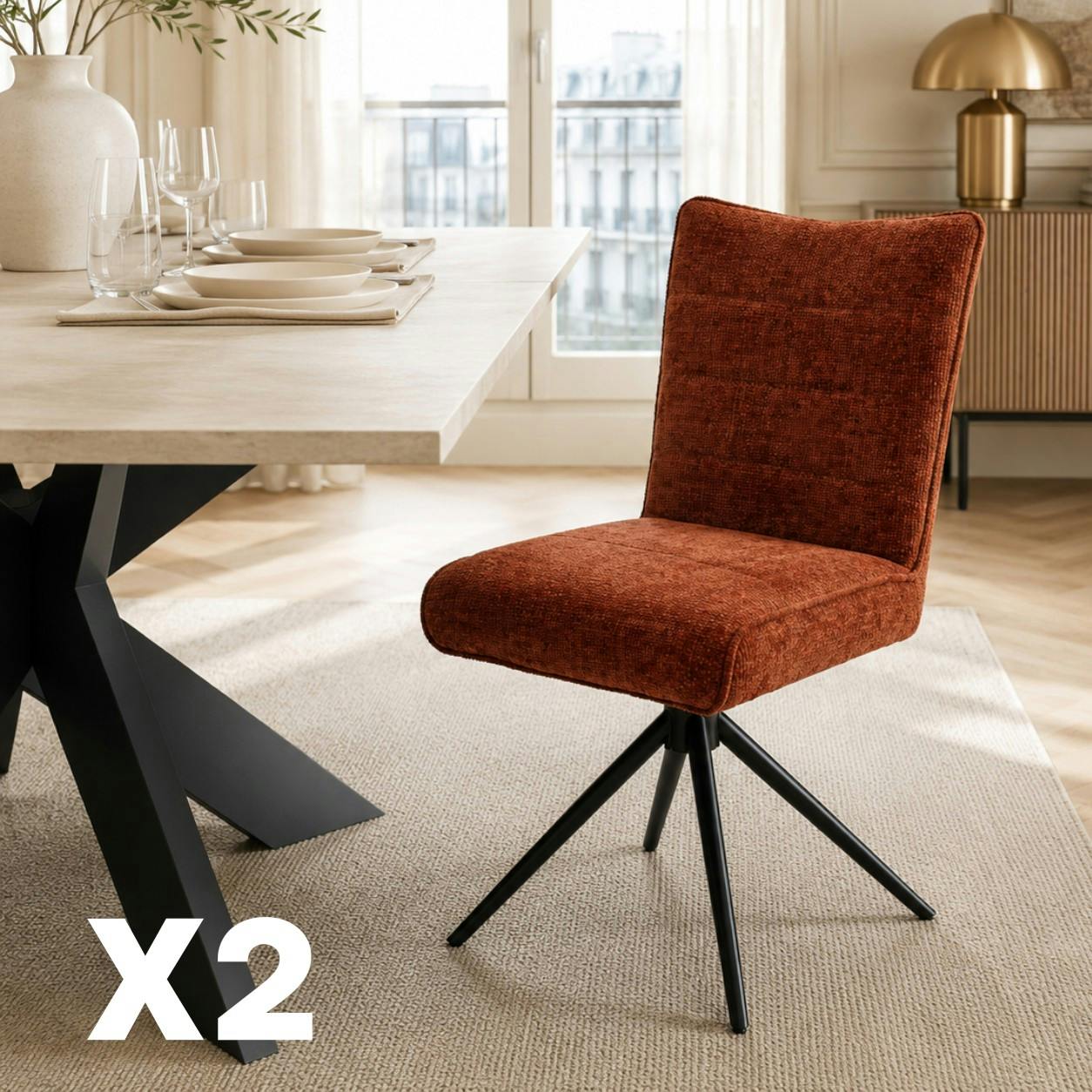 Chaise pivotante rouille en tissu texturé (x2) RIVANO