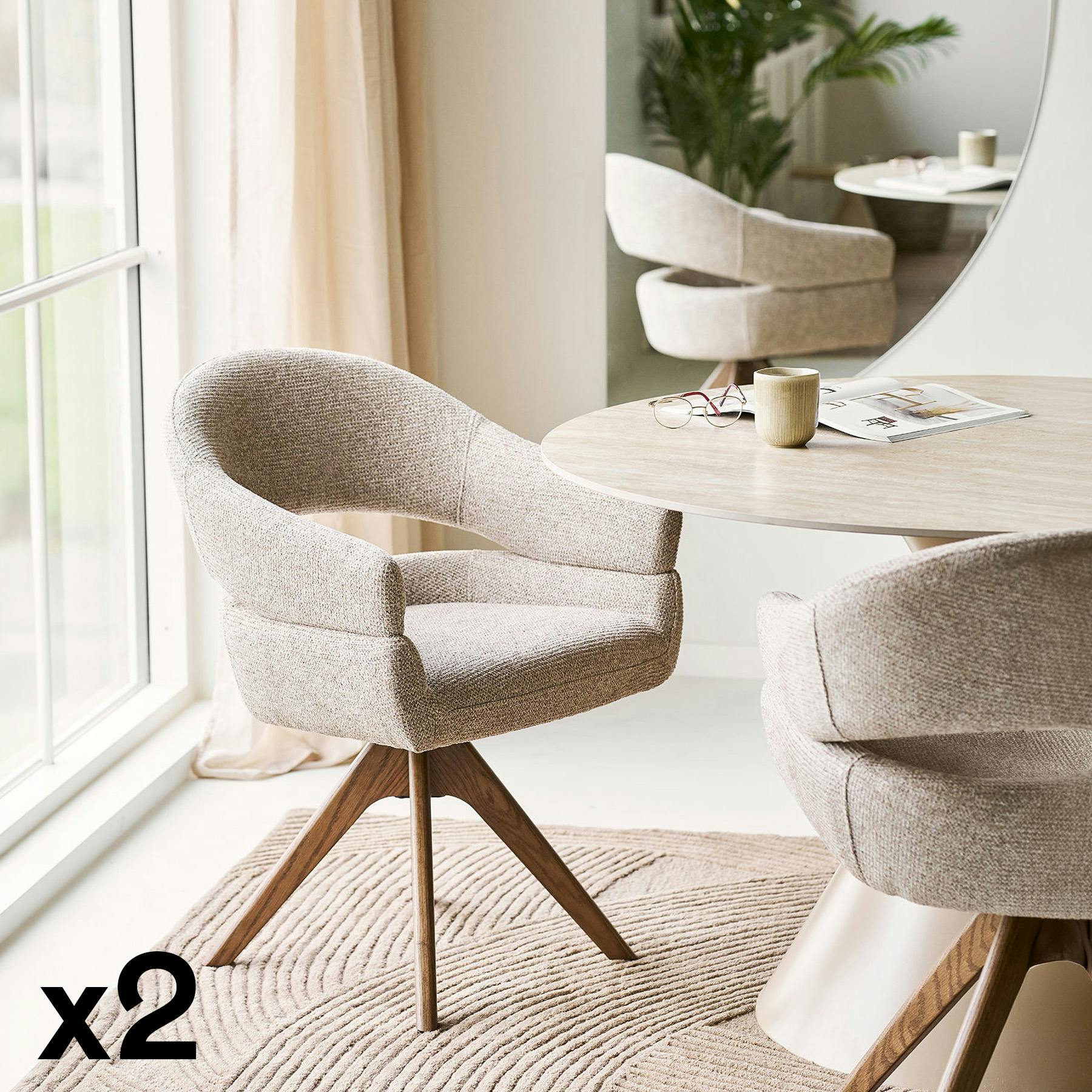 Chaise pivotante sable design avec pied chêne brun (lot de 2) MONTREUX