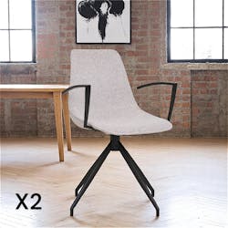 Chaise pivotante sable en tissu bouclette avec accoudoirs (lot de 2) AMSTERDAM