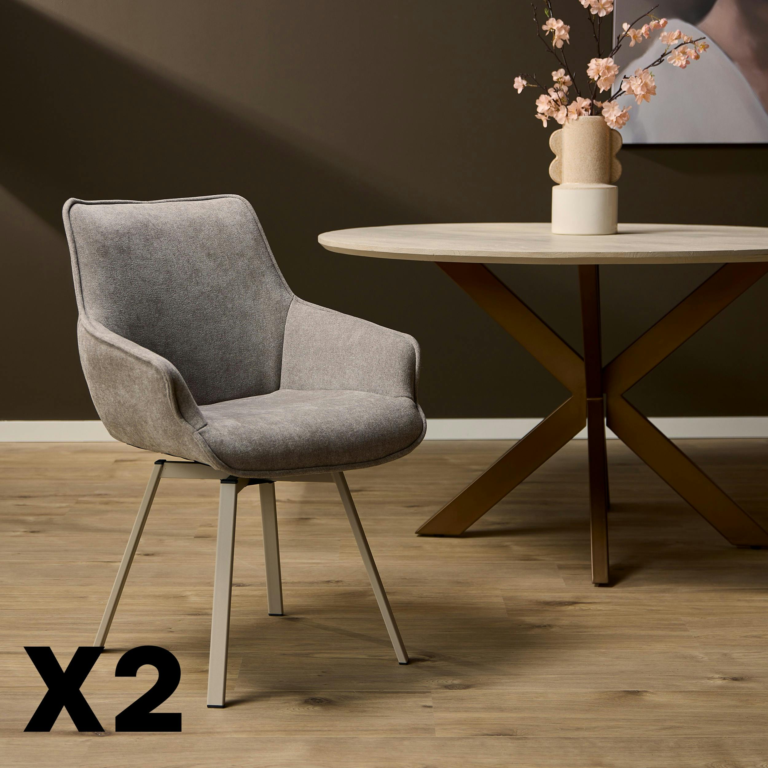 Chaise pivotante taupe à accoudoirs (lot de 2) CORTINA