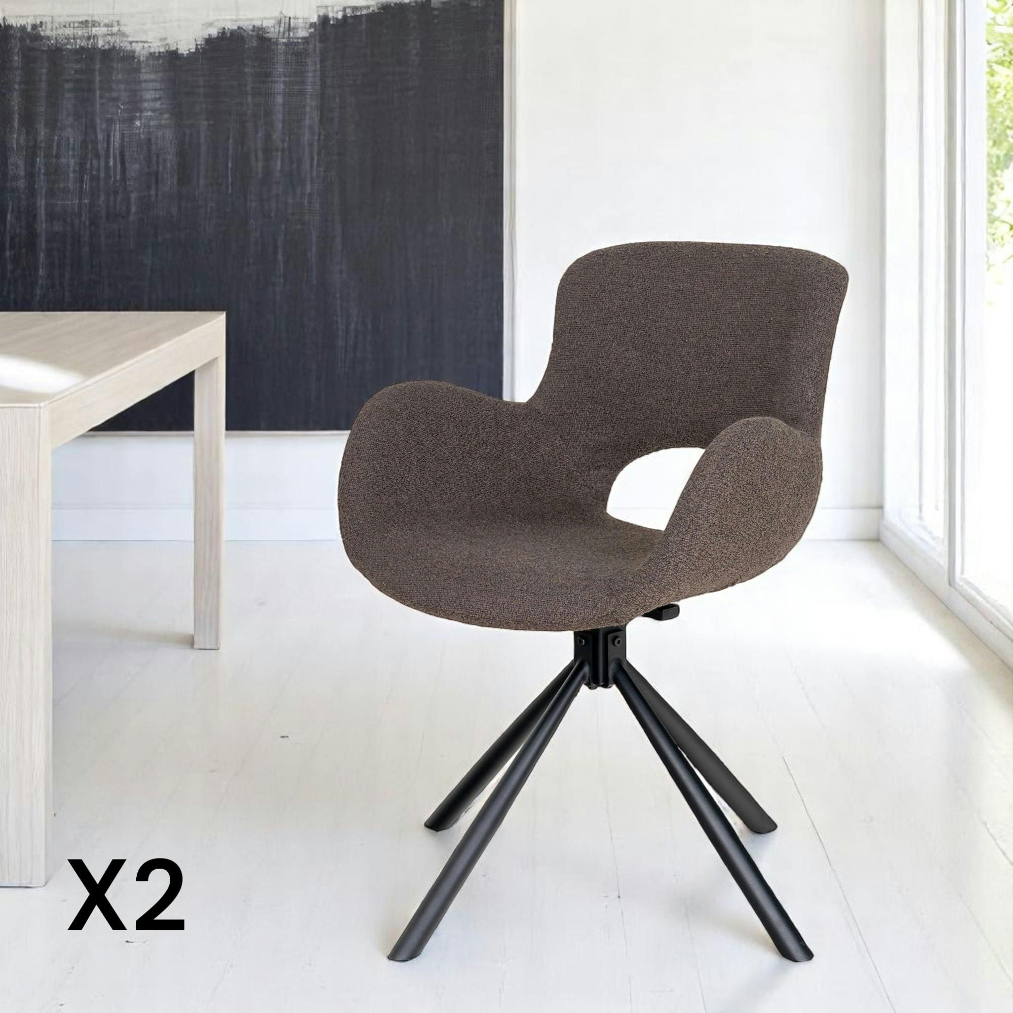 Chaise pivotante taupe en tissu bouclette, dossier ouvert (lot de 2) SAVONE