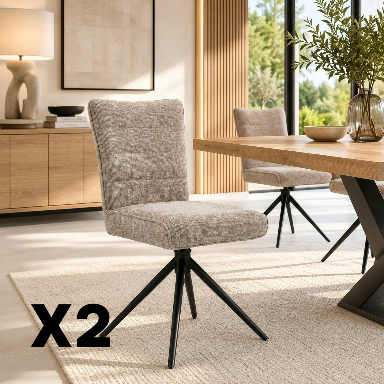 Chaise pivotante taupe en tissu texturé (x2) RIVANO