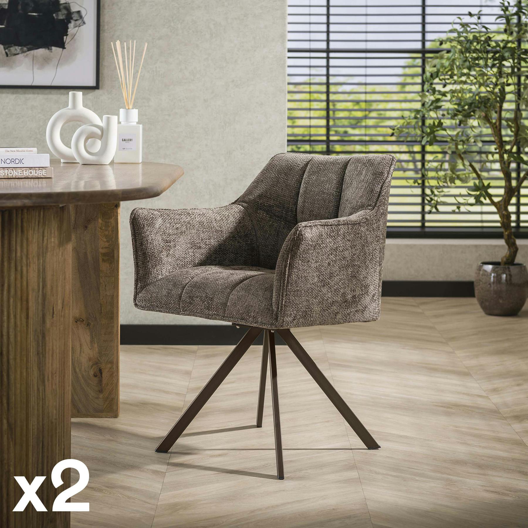 Chaise pivotante taupe pied bronze (lot de 2) MELBOURNE