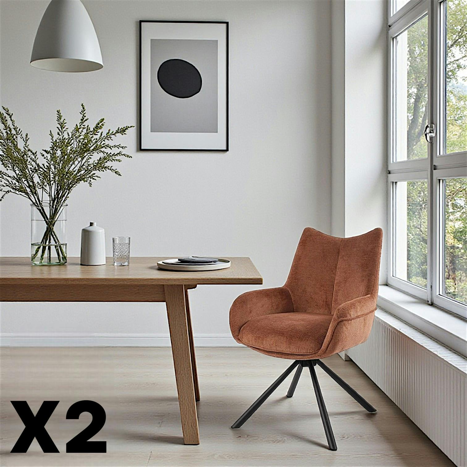 Chaise pivotante terracotta à accoudoirs (lot de 2) IENA