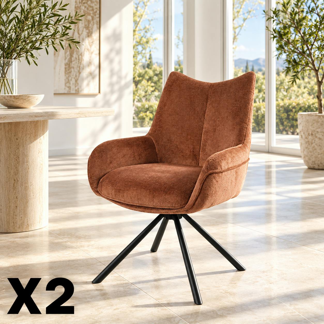 Chaise pivotante terracotta à accoudoirs (lot de 2) IENA